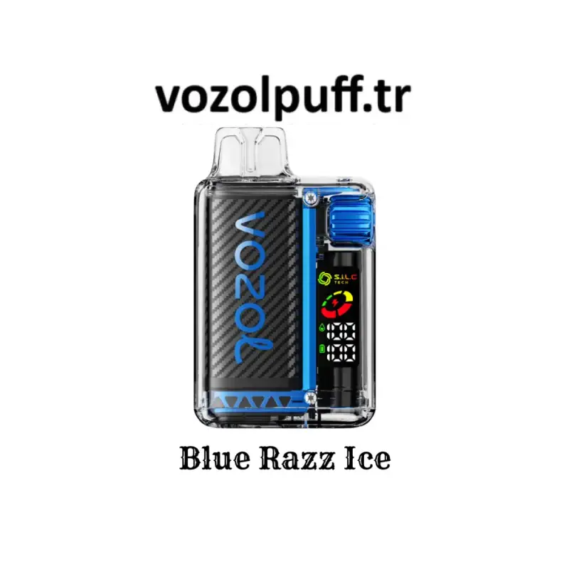 Mavi vurguları olan şeffaf vape cihazı Blue Razz Ice - Vista 20000 Vazol için