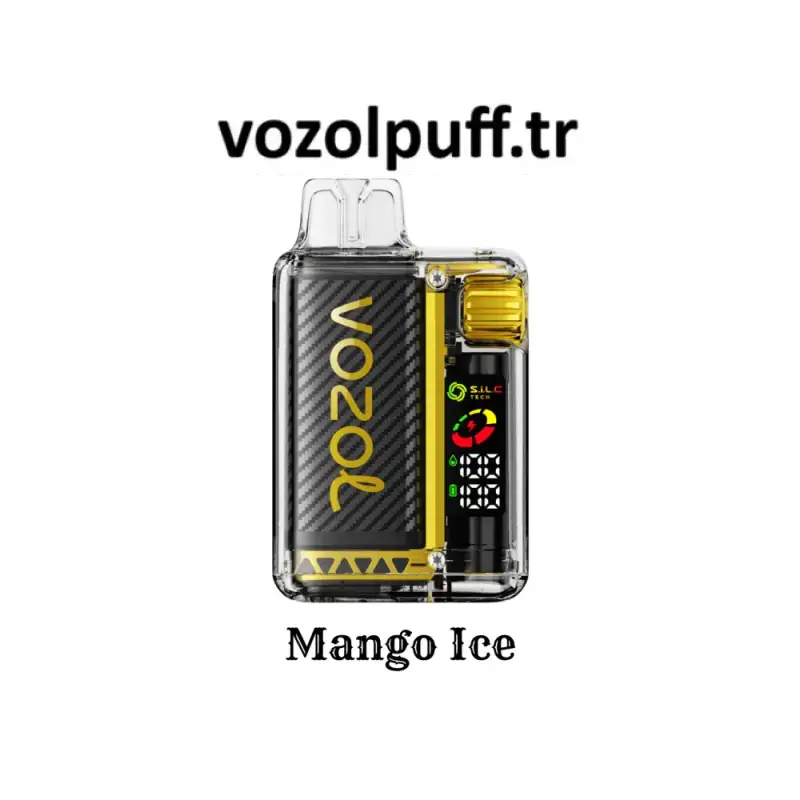Şeffaf vape cihazı ve dijital ekran, Mango Ice - Vista 20000 Vazol ile