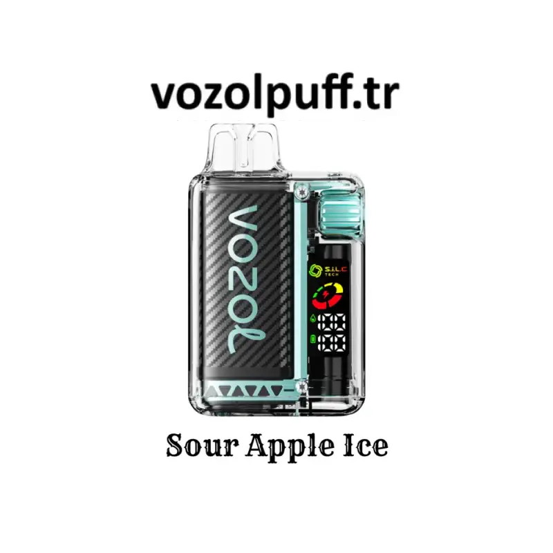 Şeffaf kasalı dijital ekranlı Vozol Sour Apple Ice 20000 puff aroması