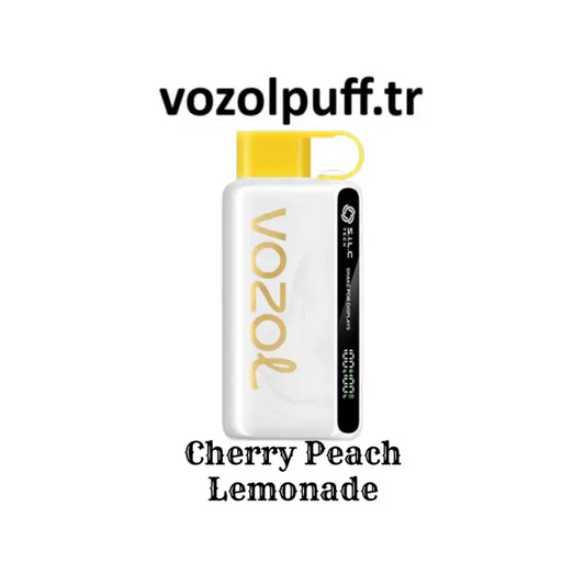 Beyaz vape cihazı ve sarı kap, Cherry Peach Lemonade - Star 12000 Vazol ile birlikte