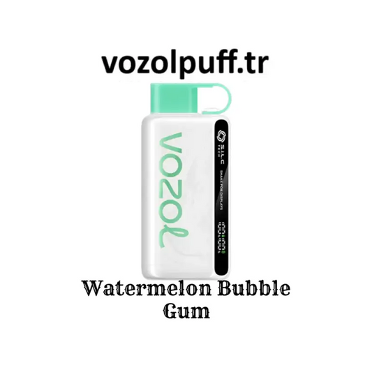 Beyaz vape cihazı, nane yeşil kapağıyla sumeloni şekerli bubble gum ürününde